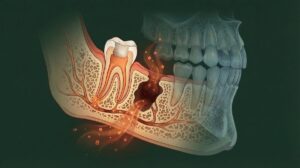 Root canal cross-section showing bacterial colonization in dentinal tubules